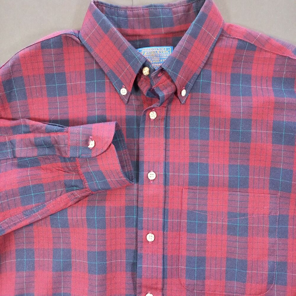 Vtg 70s 80s Sir Pendleton Wool Shirt Mens L Robinson Dress Tartan Made in USA